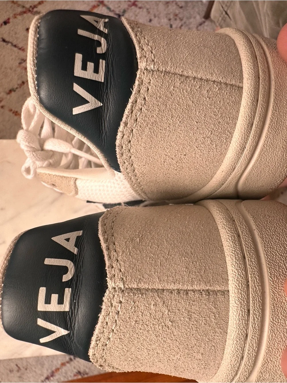 Veja V-10 Beige and Black Athletic Sneakers